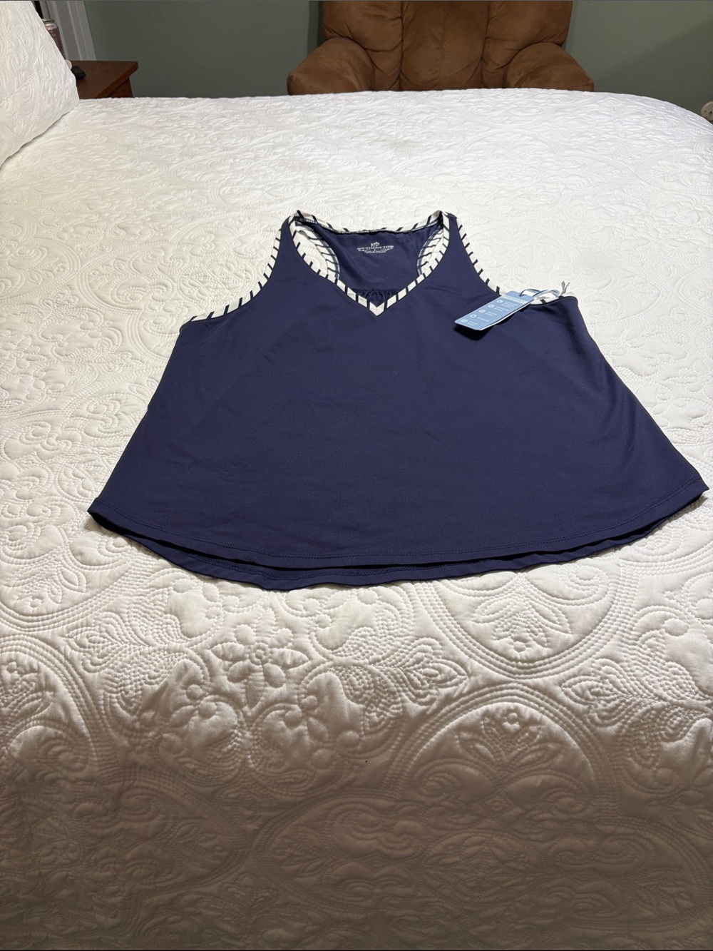 Southern Tide Navy Tank with White-Trim V-Neck Detail